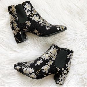 Anne Klein Black Floral Ankle Boots